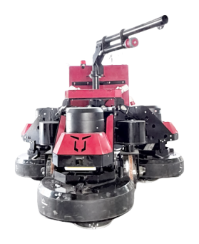 Low-angle view of the KDKP three-head floor grinder